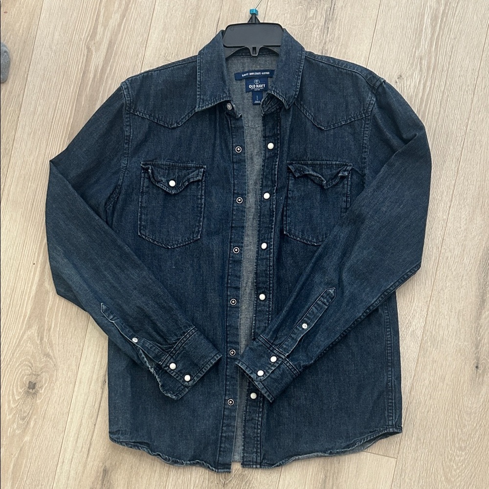 Old Navy Dark Blue Denim Button up Shirt Jacket Medium